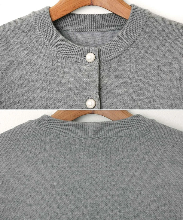 無地 ボーダー パールボタン 長袖 ニット カーディガン レディース トップス ニットトップス ニットカーデ カーデ ニット ニットコート ショート丈 ボリューム袖 パール アウター 羽織り オンオフ兼用 体型カバー きれいめ 上品 オフィス トレンド M L 春 夏 秋 冬 t02