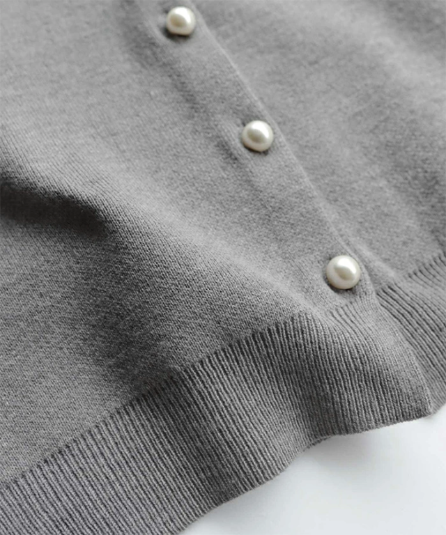 無地 ボーダー パールボタン 長袖 ニット カーディガン レディース トップス ニットトップス ニットカーデ カーデ ニット ニットコート ショート丈 ボリューム袖 パール アウター 羽織り オンオフ兼用 体型カバー きれいめ 上品 オフィス トレンド M L 春 夏 秋 冬 t02