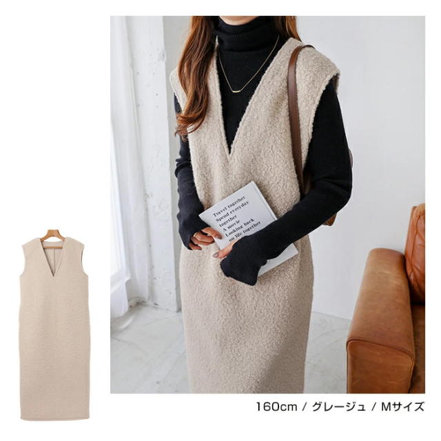 フェイクリング ウール Vネック ボア ワンピース もこもこ ストレート シルエット プルオーバー 暖かい ポケット 上品 フェイクファー トレンド レディース オフィス カジュアル オフィスカジュアル おしゃれ 無地 ポケット かわいい お出かけ デート 大人 女性 楽ちん ゆったり シンプル Ladies 20代 30代 40代 50代 t00