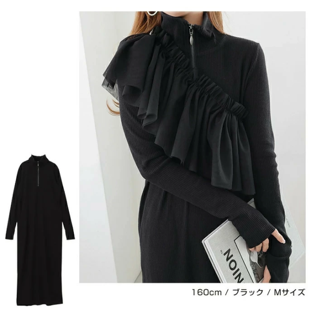 セルフカット リブ 指穴 サムホール 長袖 ワンピース スポーティ スカート タイトワンピ タイトスカート ポケット 伸縮性 伸びる ハーフジップ レディース ゆったり カジュアル かわいい 楽ちん 春 秋 通勤 通学 学生 韓国 韓国ファッション 無地 シンプル 定番 t02