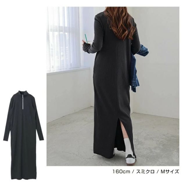 セルフカット リブ 指穴 サムホール 長袖 ワンピース スポーティ スカート タイトワンピ タイトスカート ポケット 伸縮性 伸びる ハーフジップ レディース ゆったり カジュアル かわいい 楽ちん 春 秋 通勤 通学 学生 韓国 韓国ファッション 無地 シンプル 定番 t02