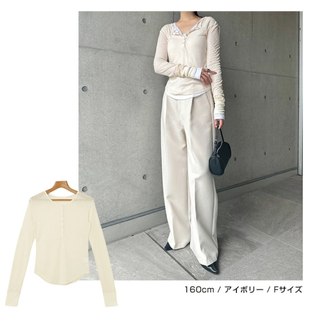 ヘンリーネック シアー トップス レディース 長袖トップス カットソー プルオーバー ロングtシャツ リブトップス 体型カバー 長袖 リブ スナップボタン 長袖tシャツ tシャツ ロンt 無地t シアー トップス 楽ちん リラックス カジュアル シンプル 春夏 秋冬 春 夏 秋 冬 t03