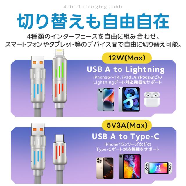 4in1急速充電ケーブル