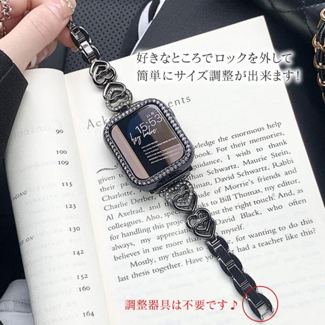 アップルウォッチ バンド 9 8 7 6 5 4 3 SE 女性 レディース キラキラ ハート かわいい ステンレス チェーン 細い Apple Watch 45mm 41mm 40mm 44mm 38mm series9 series8 series7 SE2 軽い 軽量 女の子 スターライトゴールド おしゃれ 可愛い AppleWatch スリム ピンク 13