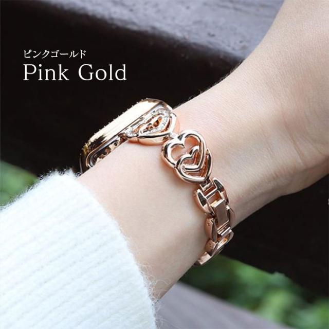 アップルウォッチ バンド 9 8 7 6 5 4 3 SE 女性 レディース キラキラ ハート かわいい ステンレス チェーン 細い Apple Watch 45mm 41mm 40mm 44mm 38mm series9 series8 series7 SE2 軽い 軽量 女の子 スターライトゴールド おしゃれ 可愛い AppleWatch スリム ピンク 20