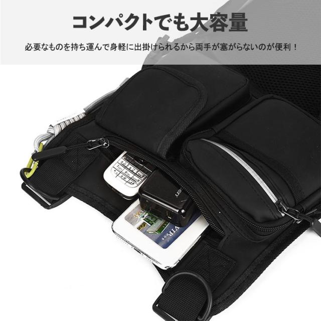 ボディバッグ メンズ 手が空く 撥水 防水 ストリート スポーツ ミリタリー スケボー 自転車 おしゃれ 手ぶら アウトドア フェス ライブ ボディ バッグ カバン 多収納 メッセンジャーバッグ バイク チョッキ ベスト リュック 便利 防災 コンパクト 夏 登山 釣り 海 7