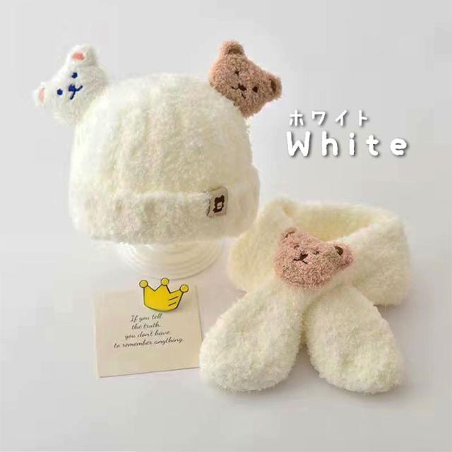 子ども ニット帽 耳付き マフラー 2点セット くまさん くま耳 秋 冬 子供 くま 耳 ベビー用品 男女兼用 キッズ ニットキャップ  かわいい おしゃれ 防寒グッズ 子供服 こども 男の子 女の子 子供用 赤ちゃん 帽子 出産祝い クリスマス 送料無料 9