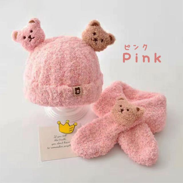 子ども ニット帽 耳付き マフラー 2点セット くまさん くま耳 秋 冬 子供 くま 耳 ベビー用品 男女兼用 キッズ ニットキャップ  かわいい おしゃれ 防寒グッズ 子供服 こども 男の子 女の子 子供用 赤ちゃん 帽子 出産祝い クリスマス 送料無料 10