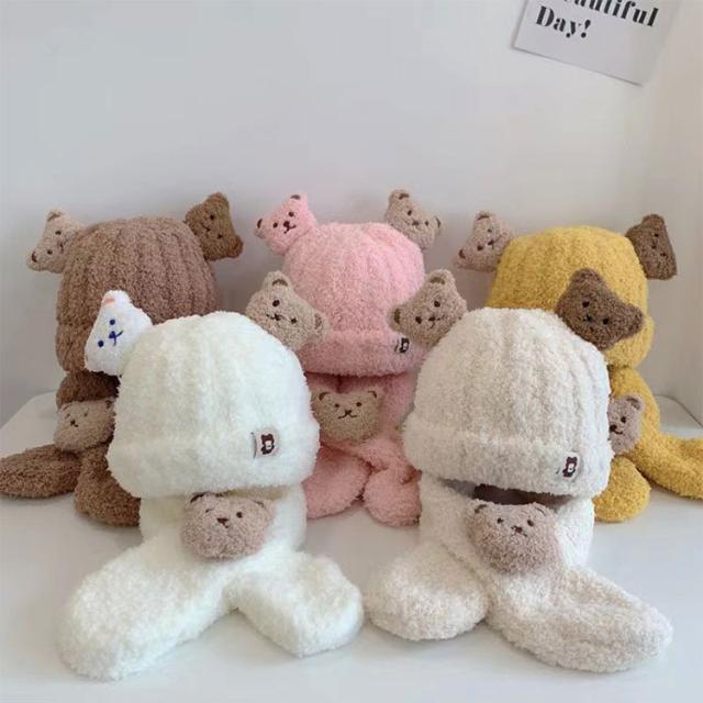 子ども ニット帽 耳付き マフラー 2点セット くまさん くま耳 秋 冬 子供 くま 耳 ベビー用品 男女兼用 キッズ ニットキャップ  かわいい おしゃれ 防寒グッズ 子供服 こども 男の子 女の子 子供用 赤ちゃん 帽子 出産祝い クリスマス 送料無料 11