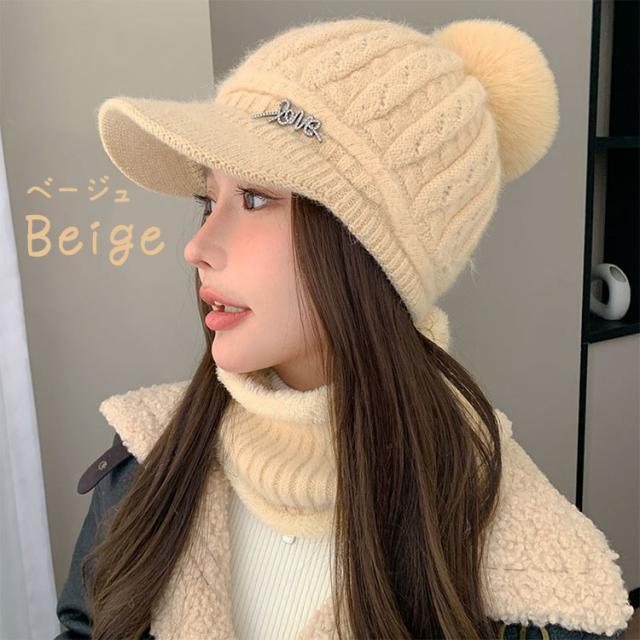 【2点セット】 ニット帽 ネックウォーマー レディース スヌード ニットキャップ 秋 冬 ボンボン 裏起毛 起毛 防寒 女性 つば付き キラキラ かわいい おしゃれ 寒さ対策 ふわふわ 帽子 キャップ アウトドア 韓国 ビーニー スキー スノーボード 送料無料 7