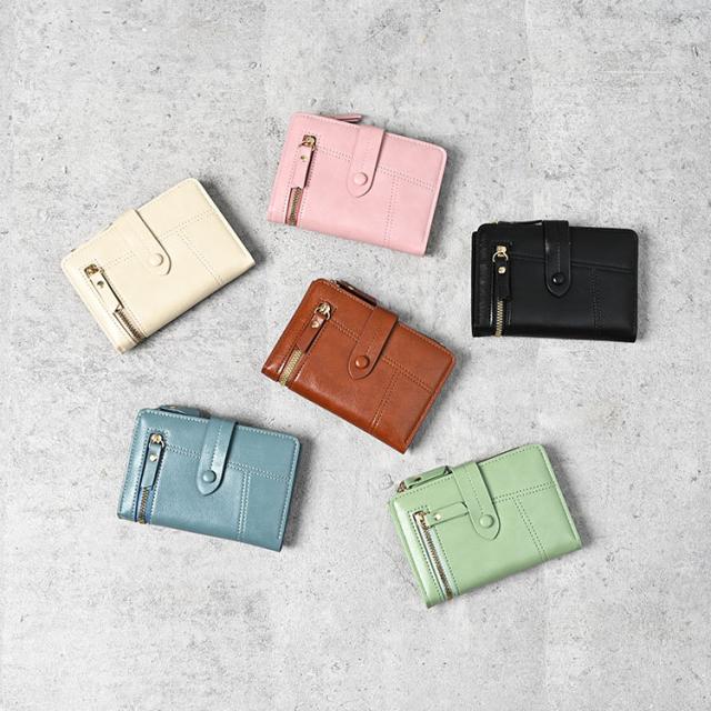 財布 レディース 二つ折り かわいい ベルト付き 軽量 おしゃれ 二つ折り財布 大容量 カード たくさん入る ファスナー レザー 革 グリーン 小銭入れ コンパクト 30代 40代 50代 使いやすい カード入れ 送料無料 2