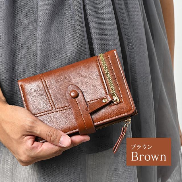 財布 レディース 二つ折り かわいい ベルト付き 軽量 おしゃれ 二つ折り財布 大容量 カード たくさん入る ファスナー レザー 革 グリーン 小銭入れ コンパクト 30代 40代 50代 使いやすい カード入れ 送料無料 10