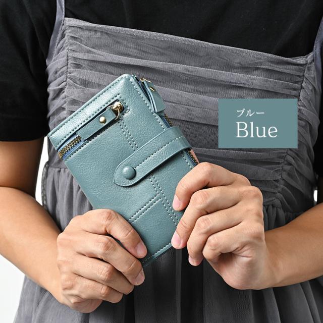 財布 レディース 二つ折り かわいい ベルト付き 軽量 おしゃれ 二つ折り財布 大容量 カード たくさん入る ファスナー レザー 革 グリーン 小銭入れ コンパクト 30代 40代 50代 使いやすい カード入れ 送料無料 12