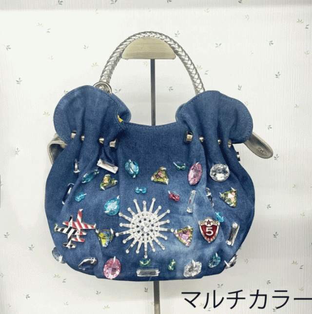 ビジュー2wayトートバッグ キラキラ デニム ビジュー 花柄 トート