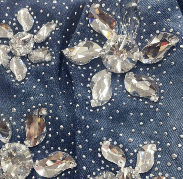 ビジュー2wayトートバッグ キラキラ デニム ビジュー 花柄 トート