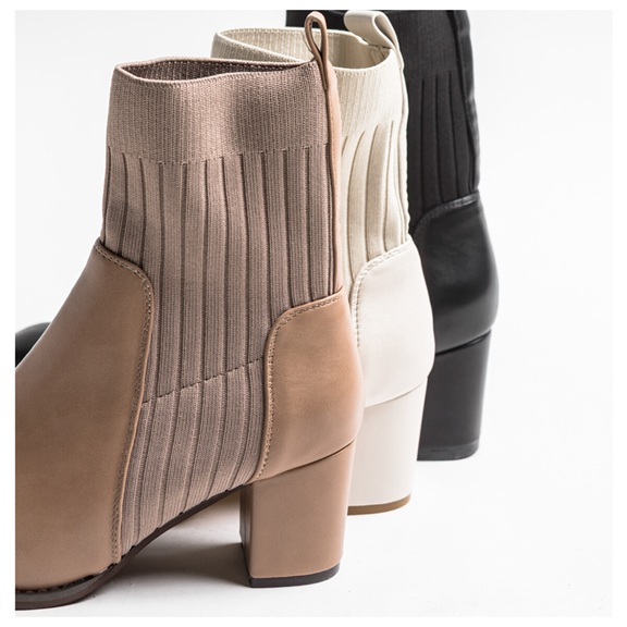 ブーツ　リブニット ショートブーツ レディース 太ヒール 5.7cm 厚底 ストレッチ 履きやすい 痛くない　おしゃれ　柔らかい