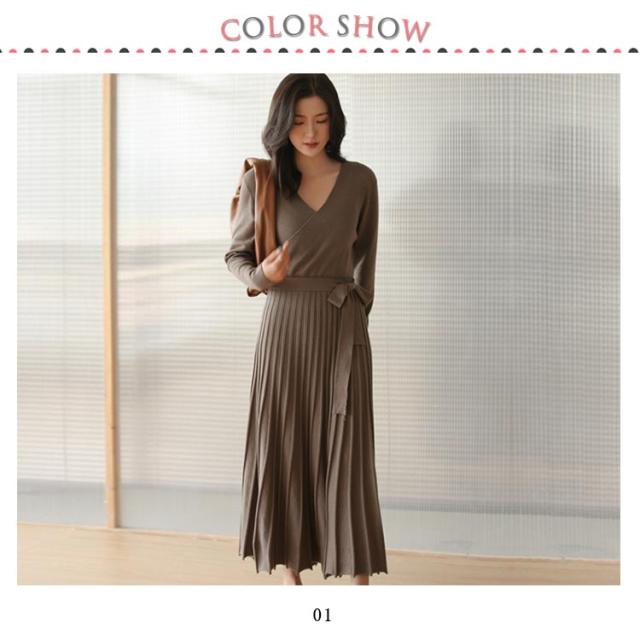 全9色×4サイズ！ニットワンピース カシュクール ニット