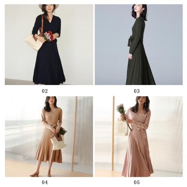 全9色×4サイズ！ニットワンピース カシュクール ニット