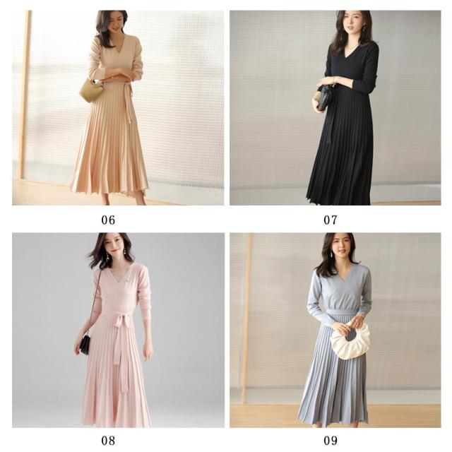 全9色×4サイズ！ニットワンピース カシュクール ニット