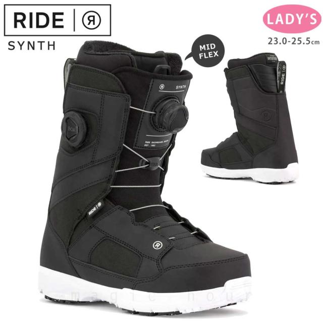 スノーボード ブーツ デュアル BOA レディース RIDE ライド SYNTH ダイヤル式 ダブル ボア 25-26 2026モデル ブランド 初心者 お洒落 23cm - 25.5cm 黒 ブラック