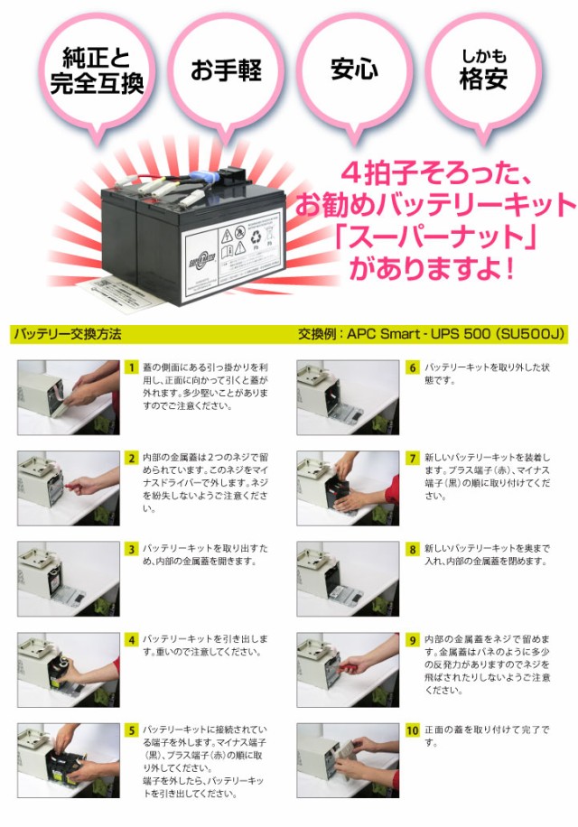UPS(無停電電源装置) RBC48L-S 新品 (RBC48Lに互換) スーパーナット 動作確認済 Smart UPS750(SUA750JB)用UPSバッテリーキット