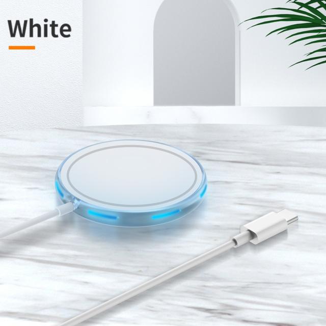 ワイヤレス充電器 急速充電対応 Magsafe 15W出力 LEDライト搭載 ケース対応 マグネット式 薄型 軽量 iPhone充電器 安全設計 過熱防止 過電圧保護 持ち運び便利