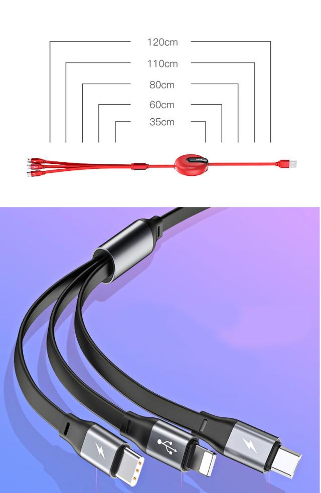 巻き取り式 3in1 USBケーブル