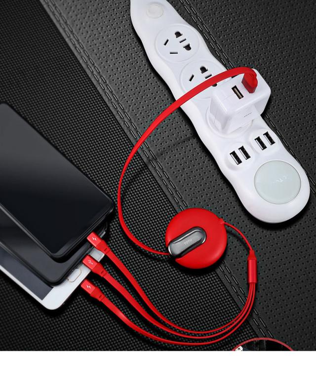 巻き取り式 3in1 USBケーブル