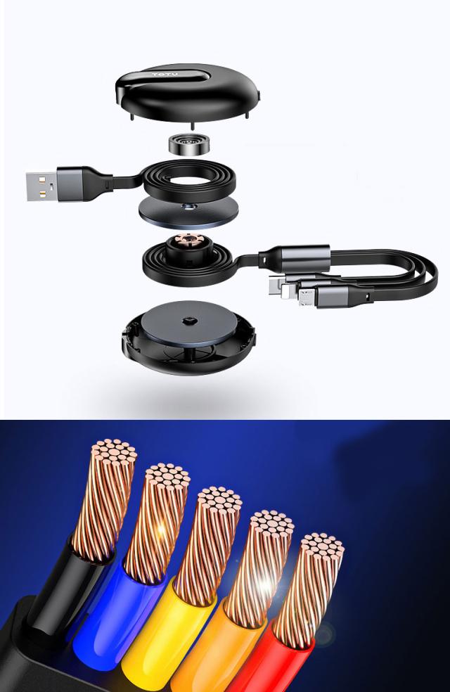 巻き取り式 3in1 USBケーブル