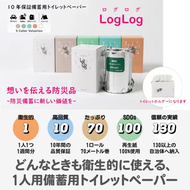 10年保証LogLog 備蓄用トイレットペーパー 長尺70m巻 50個セット/個包装 アルミ蒸着真空パック