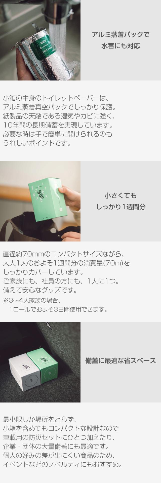 10年保証LogLog 備蓄用トイレットペーパー 長尺70m巻 50個セット/個包装 アルミ蒸着真空パック