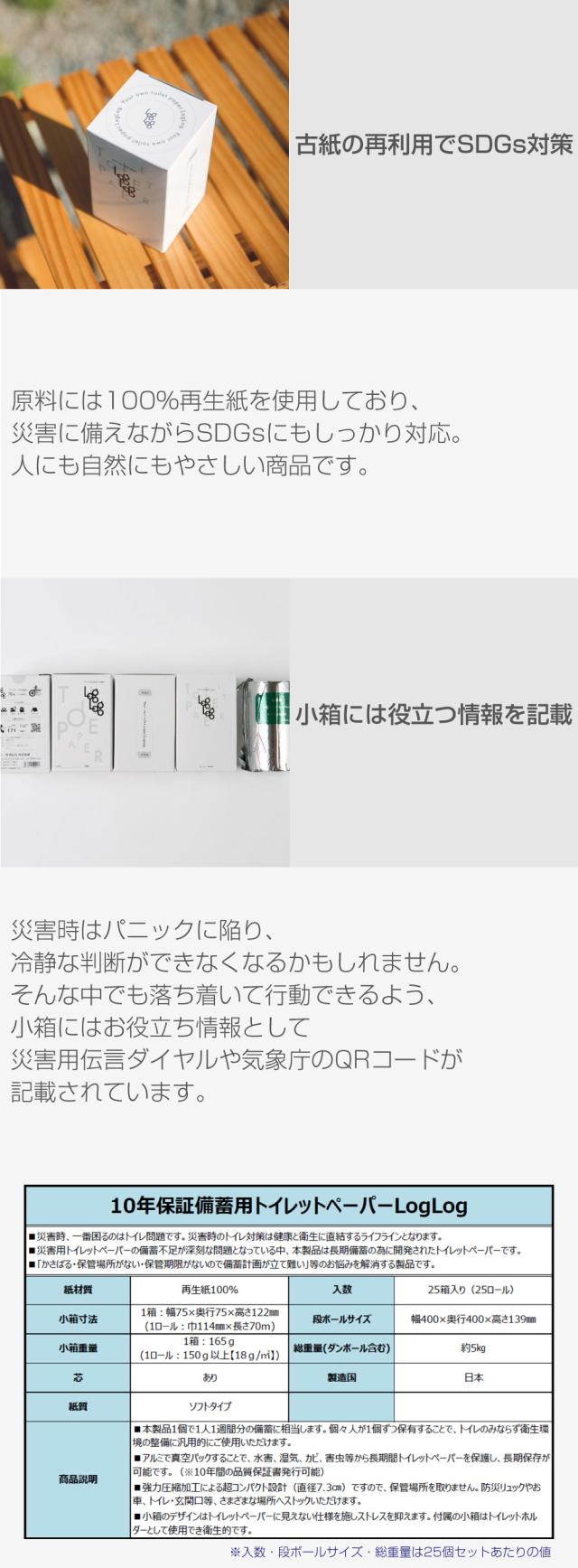 10年保証LogLog 備蓄用トイレットペーパー 長尺70m巻 50個セット/個包装 アルミ蒸着真空パック