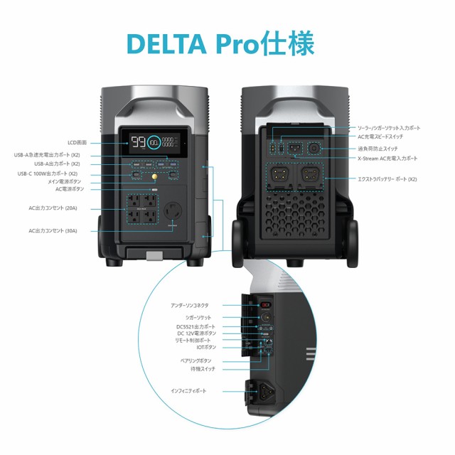 ポータブル電源 EcoFlow DELTA Pro 3600Wh 1,125,000mAh 蓄電池