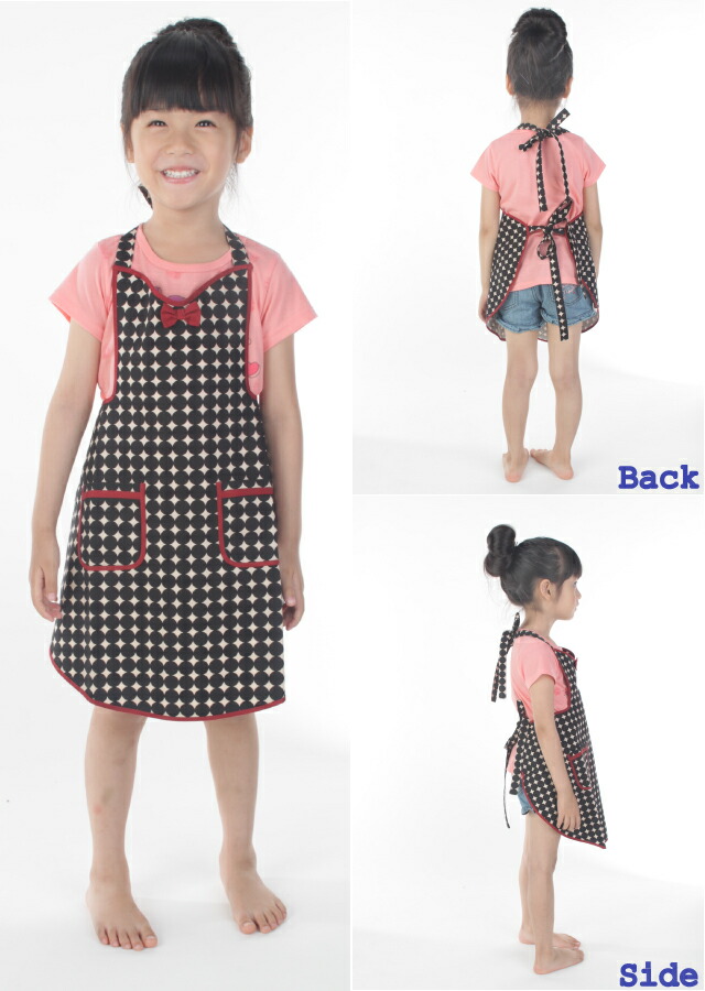 フェアリーマーブルキッズエプロンの前、後ろ、横