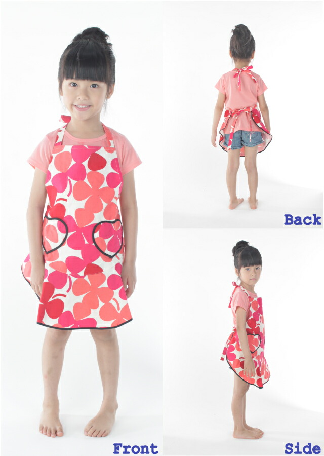 フェアリークローバーキッズエプロンの前、後ろ、横