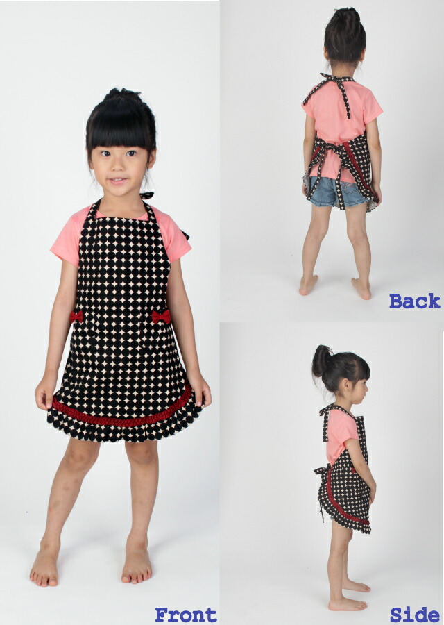 フェアリーマーブルキッズフレアエプロン  の前、後ろ、横