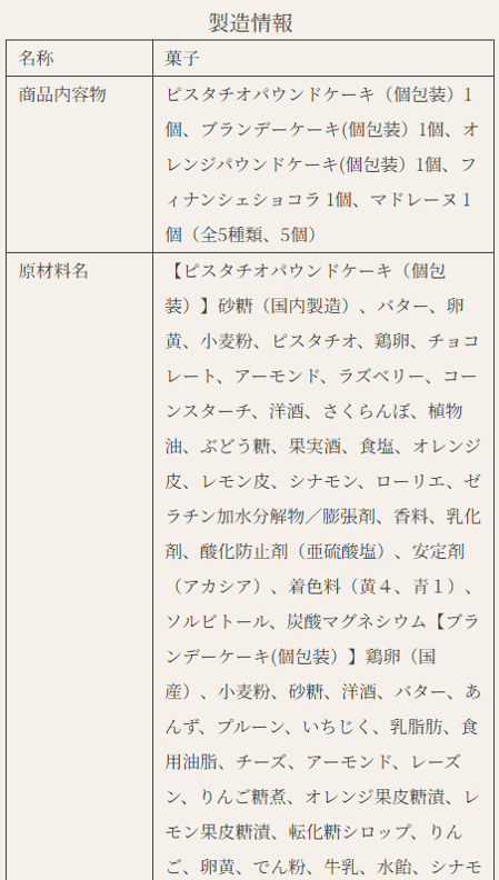 成分表"