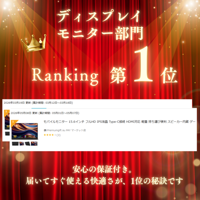 ランキング1位 ポータブルモニター 人気商品 サブディスプレイ