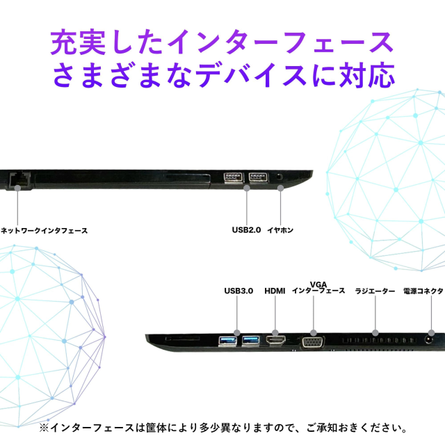 ノートパソコン HDMI USB 有線LAN 無線LANなど豊富な接続ポート搭載