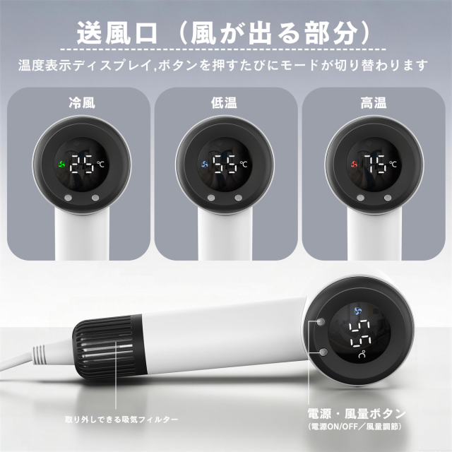 高濃度マイナスイオン発生 髪の静電気を防止しサラサラの仕上がりに