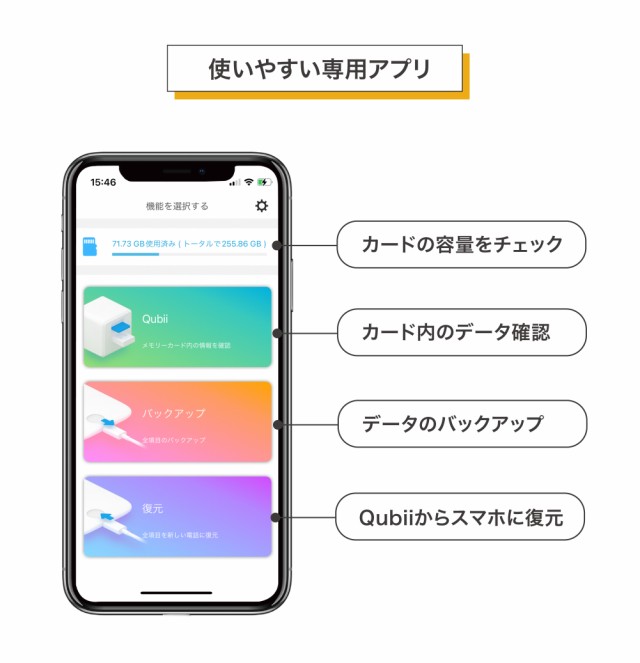 iPhone バックアップ Qubii Pro 充電しながら自動バックアップ usb