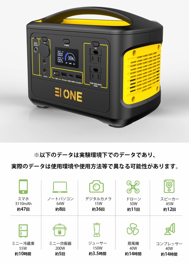 EIONE (エイワン) ポータブル電源 600W 瞬間最大1000W 150000mAh/540Wh PSE認証済 純正弦波 50Hz/60Hz切替  最大36ヶ月保証の通販はau PAY マーケット - EIONEアウトドアショップ | au PAY マーケット－通販サイト