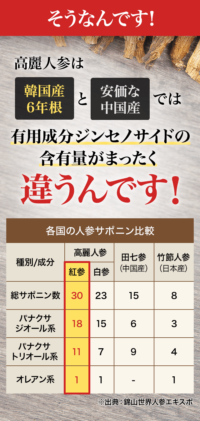 有用成分ジンセノサイドの含有量がまったく違うんです！