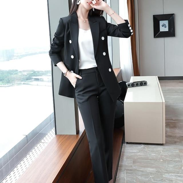 セットアップ ジャケット 上着 スーツ ロング丈 袖あり 長袖 スラックス バイカラー センタープレス スリム アンクルパンツ タイト 上下セット 2点セット ツーピース かわいい 大人可愛い セットアップ ジャケット 上着 スーツ ロング丈 袖あり 長袖