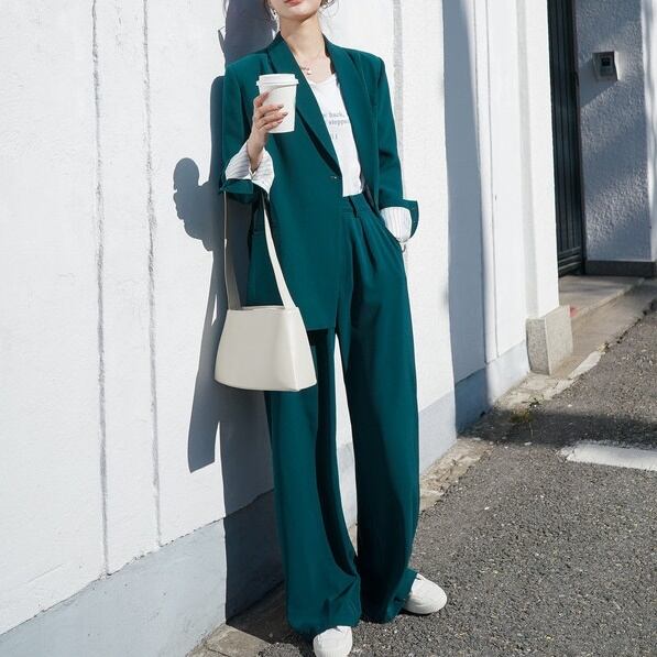 セットアップ スーツ パンツ ボトムス ジャケット アシンメトリー サイドベルト ストライプ裏地 ワンタック 長袖 ロング アンクル丈 ハイウエスト ストレート 襟付き Vネック レトロ lsu0118_7.jpg