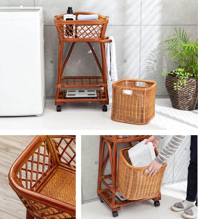 ファミリー・ライフ 東京ラタン 天然籐2段ランドリー