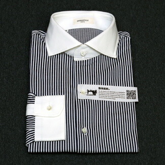 INDUSTYLE TOKYO ロンドンストライプ ワイドスプレッドクレリックカラー