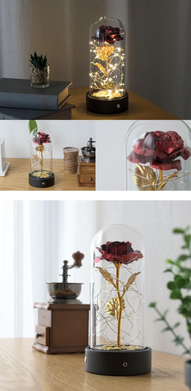 薔薇バラ ローズ キラキラ造花 LEDライト 充電式 インテリアライト