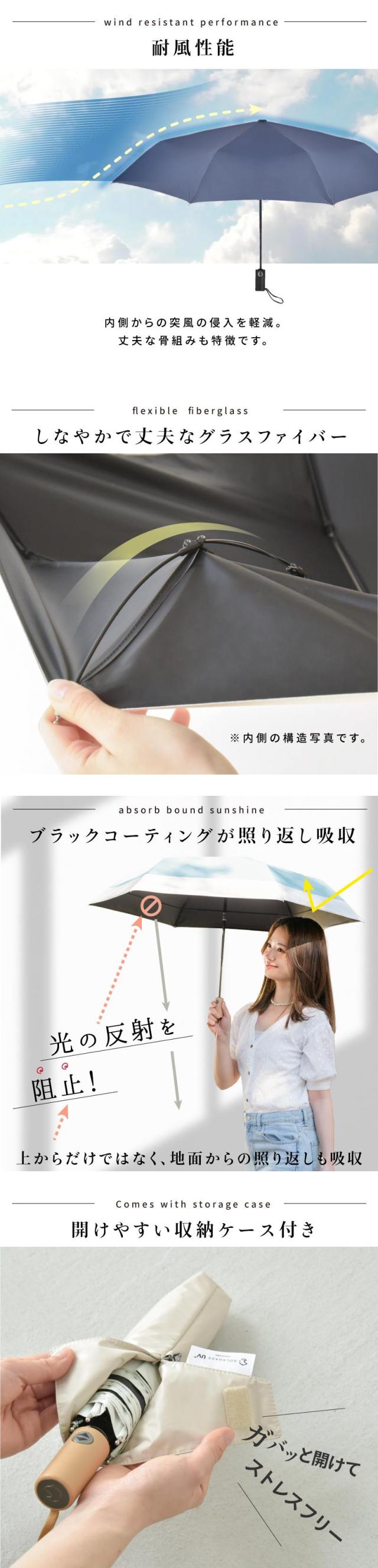 日傘 折りたたみ 完全遮光 晴雨兼用 6本骨 自動開閉 ワンタッチ