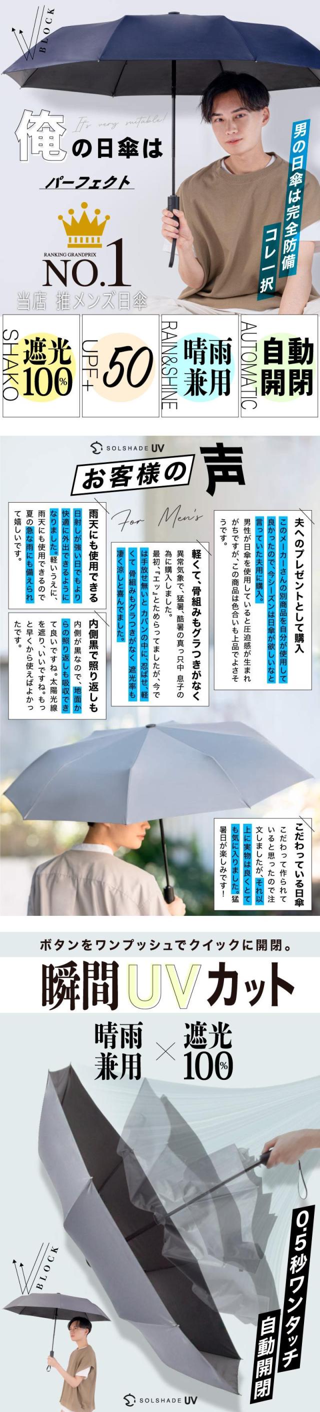 自動開閉 折りたたみ日傘  晴雨兼用 8本骨 メンズ レディース